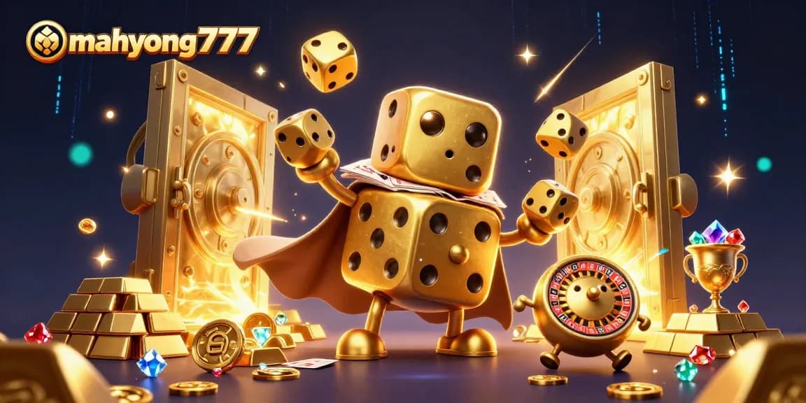 Engage with mahyong777 as a golden dice golem and roulette companion dominate a vibrant casino scene.