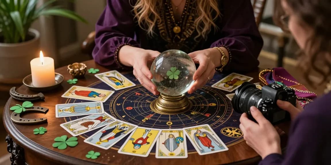 Tarot dan alat ramalan menunjukkan nomor rejeki di lingkungan mistis.