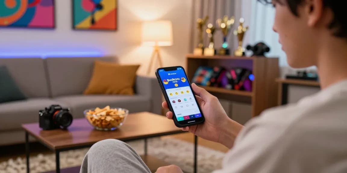Benihtoto togel app interface shown on a smartphone in a cozy living room setting, enhancing online gambling experience.