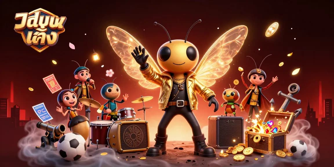 Engage in แทงบอลเต็ง with lively cartoon characters and vibrant casino elements in a dynamic sports scene.