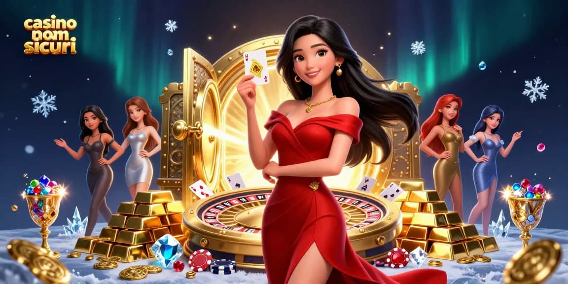Interagisci con i casinò non AAMS sicuri in questa vivace e raffinata illustrazione di casinò che mostra l'emozione della vittoria.