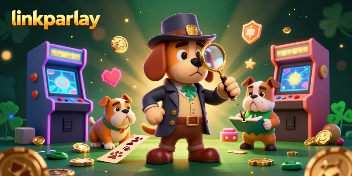 Engage in thrilling sports betting with link parlay as a detective uncovers winning clues amidst golden poker chips.