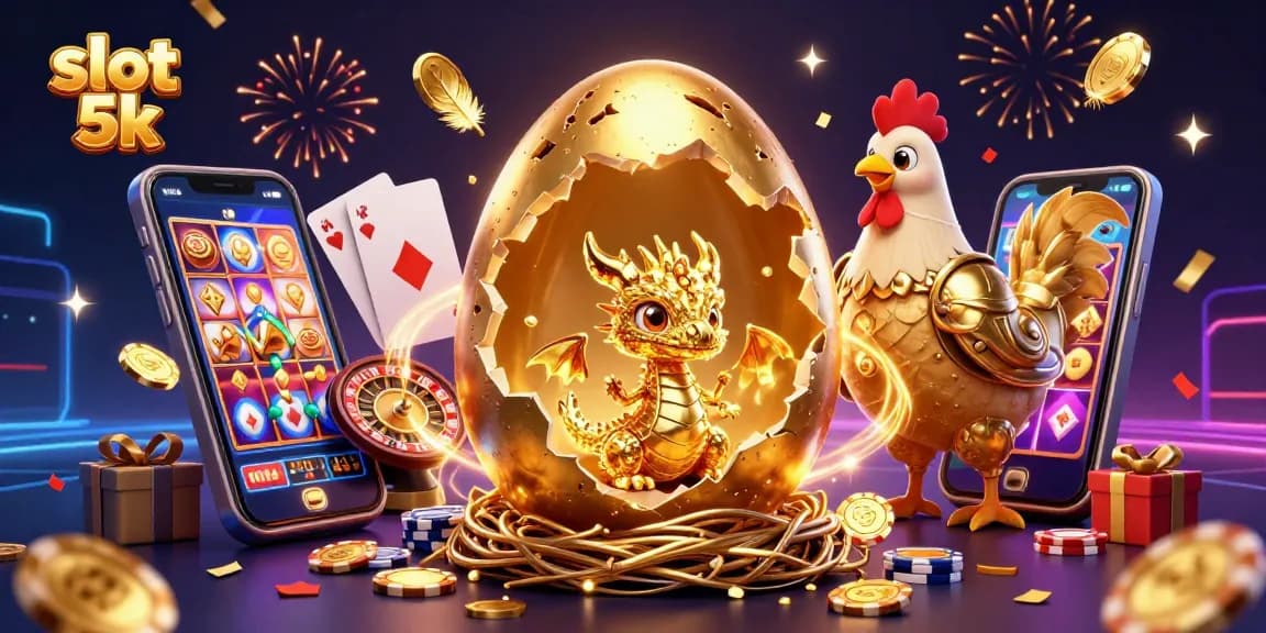 Engage in thrilling slot 5k gameplay with a dazzling golden dragon and slot game elements.