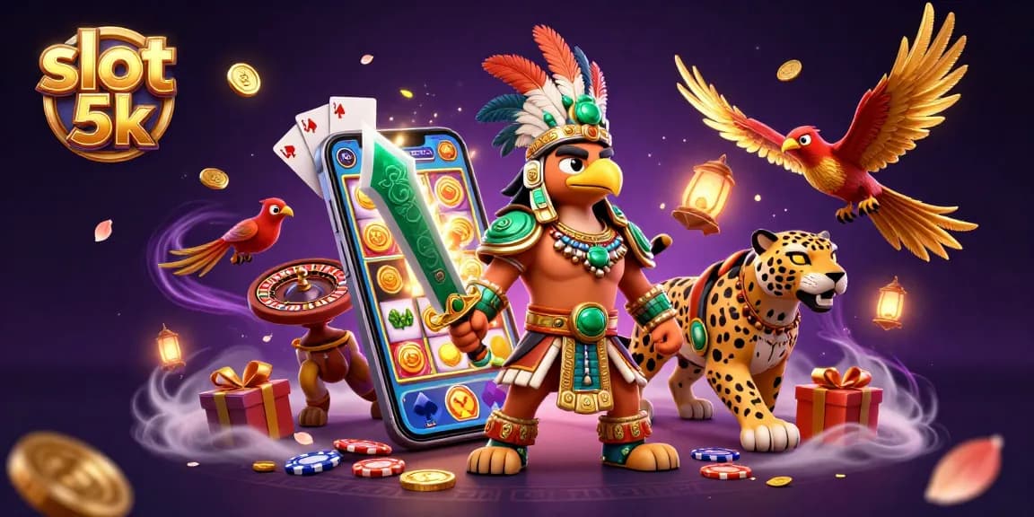 Engaging slot 5k game with lively characters, dynamic gaming elements, and vibrant casino atmosphere.