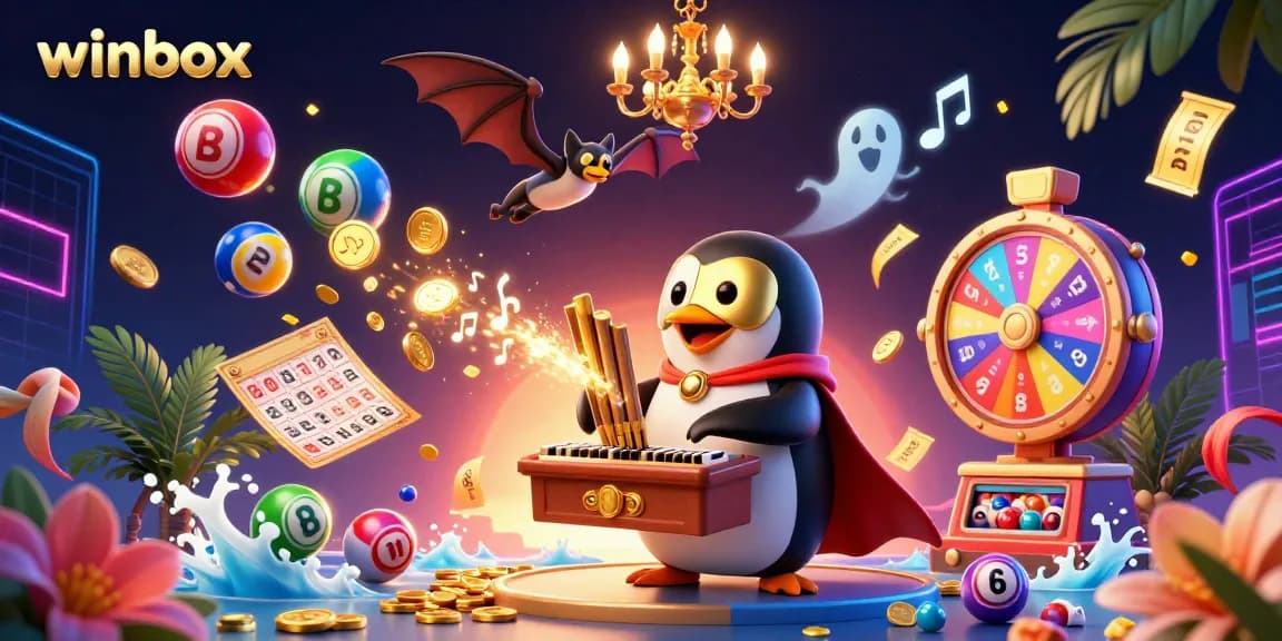 Experience the excitement of winbox with a vibrant 3D illustration featuring dynamic casino elements and a playful atmosphere.