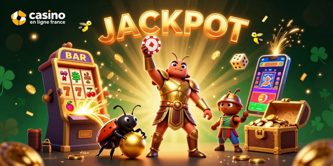 Jouer au casino en ligne France avec un scarabée en armure maintenant le poker en avant.