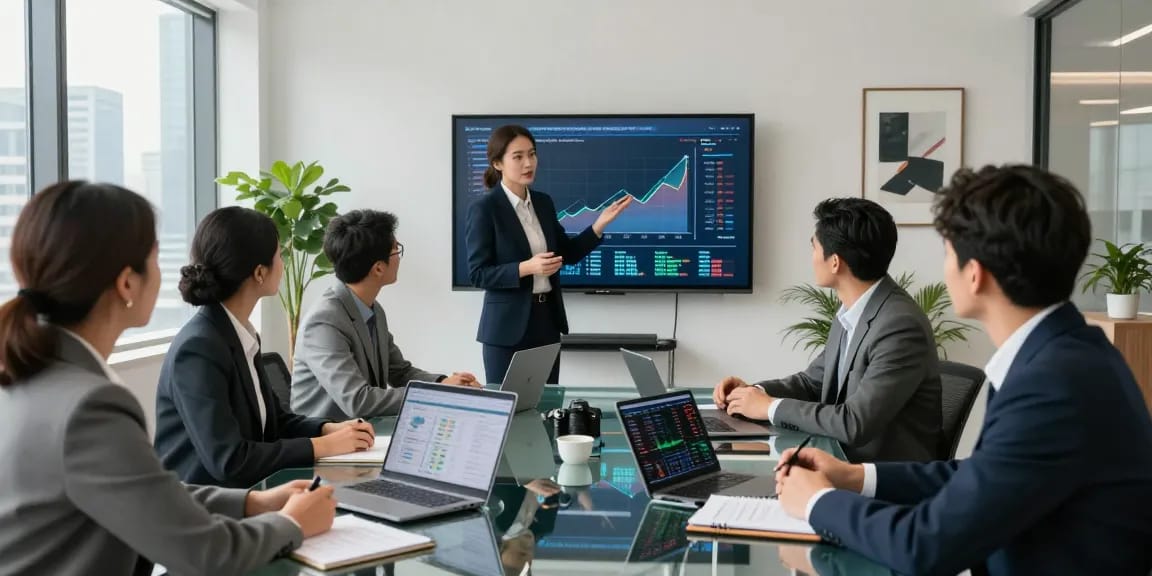 Third Eye Capital team strategizing in a modern office environment, showcasing financial growth trends and collaboration.