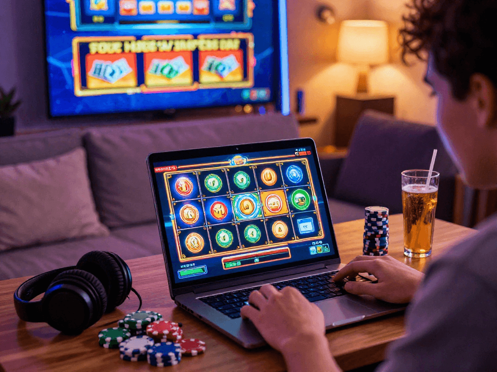 Exciting bonus cashback slot gaming scene with player winning rewards