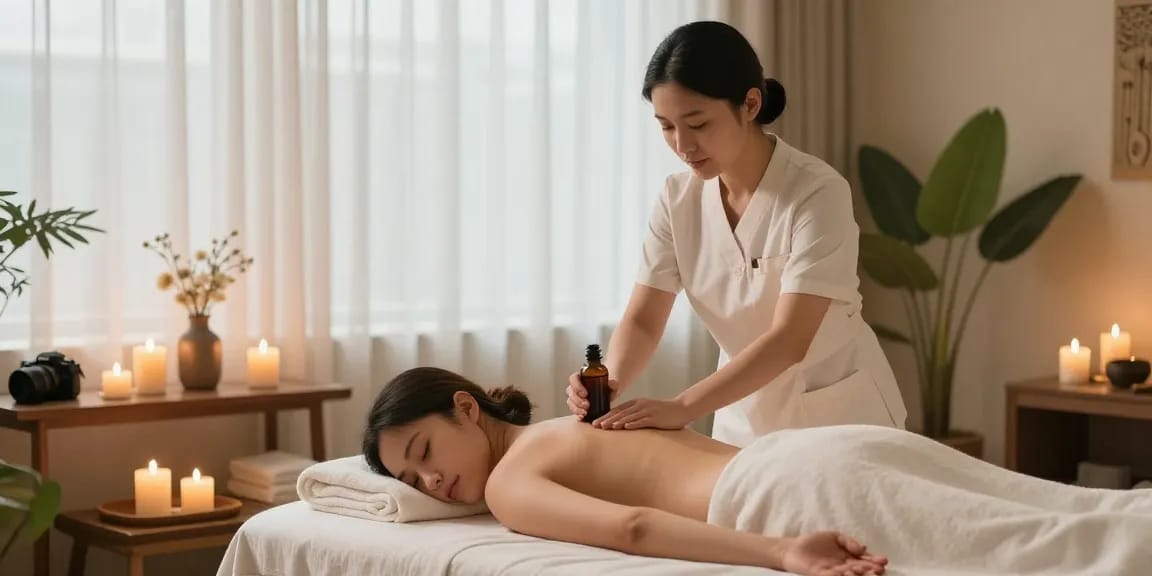 부평출장안마 전문 마사지 서비스에서 아로마 오일을 사용하는 모습