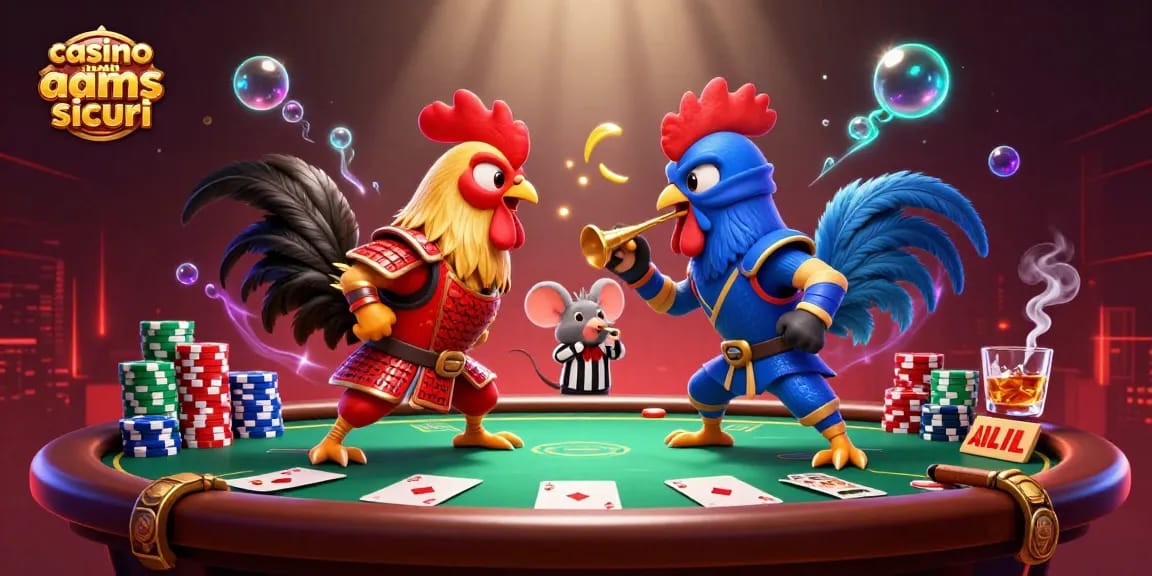 Illustrazione coinvolgente di alta qualità che mostra la dualità dell'azione dei casino non aams sicuri durante un confronto di poker.