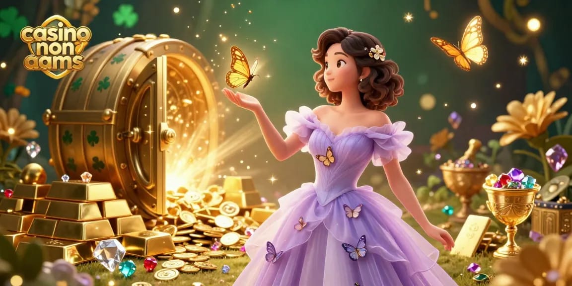 Vivi l'emozione del gioco nei casino non aams con una scena magica che mostra tesori d'oro e personaggi vibranti.