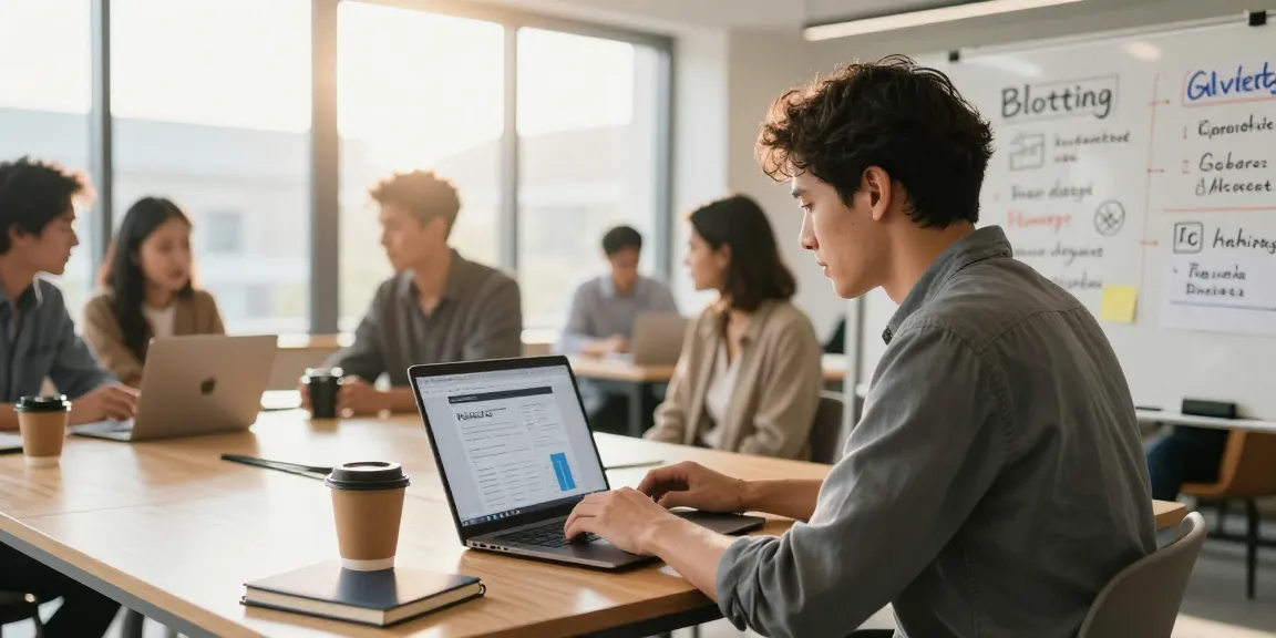 Professional collaboration focused on quality and authority blogs in a modern office.