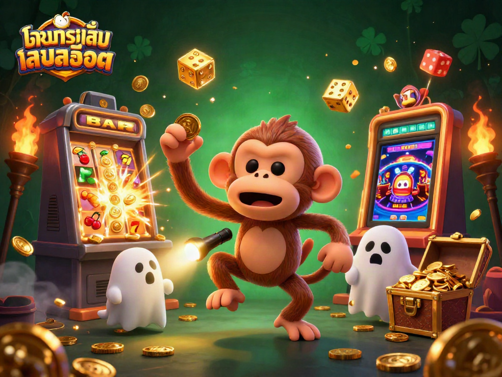 Spin and win big with ทดลองเล่นสล็อต in this vibrant 3D casino scene featuring mischievous characters.