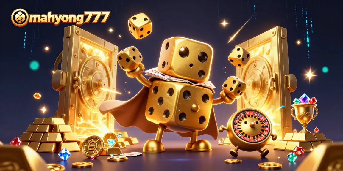 Engage with mahyong777 as a golden dice golem and roulette companion dominate a vibrant casino scene.