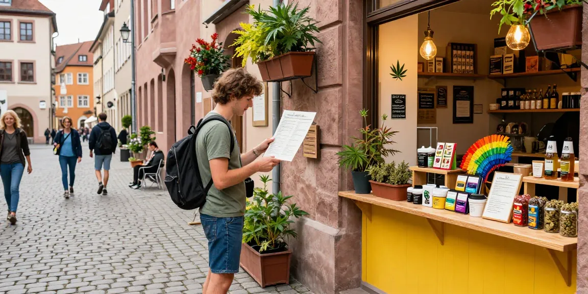 Visitor exploring where to buy high-potency weed in Nuremberg, Germany, at a cozy coffee shop.