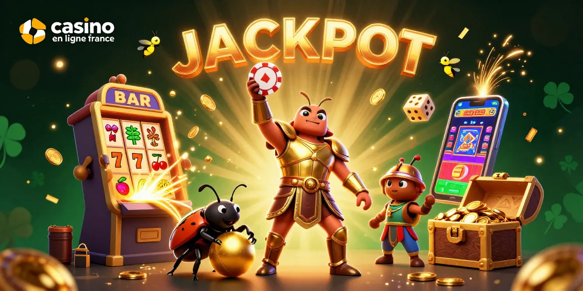Jouer au casino en ligne France avec un scarabée en armure maintenant le poker en avant.