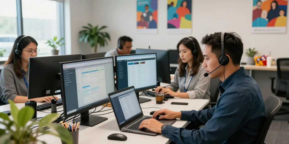 Telus-Technical-Support team offering remote assistance in a modern customer service office