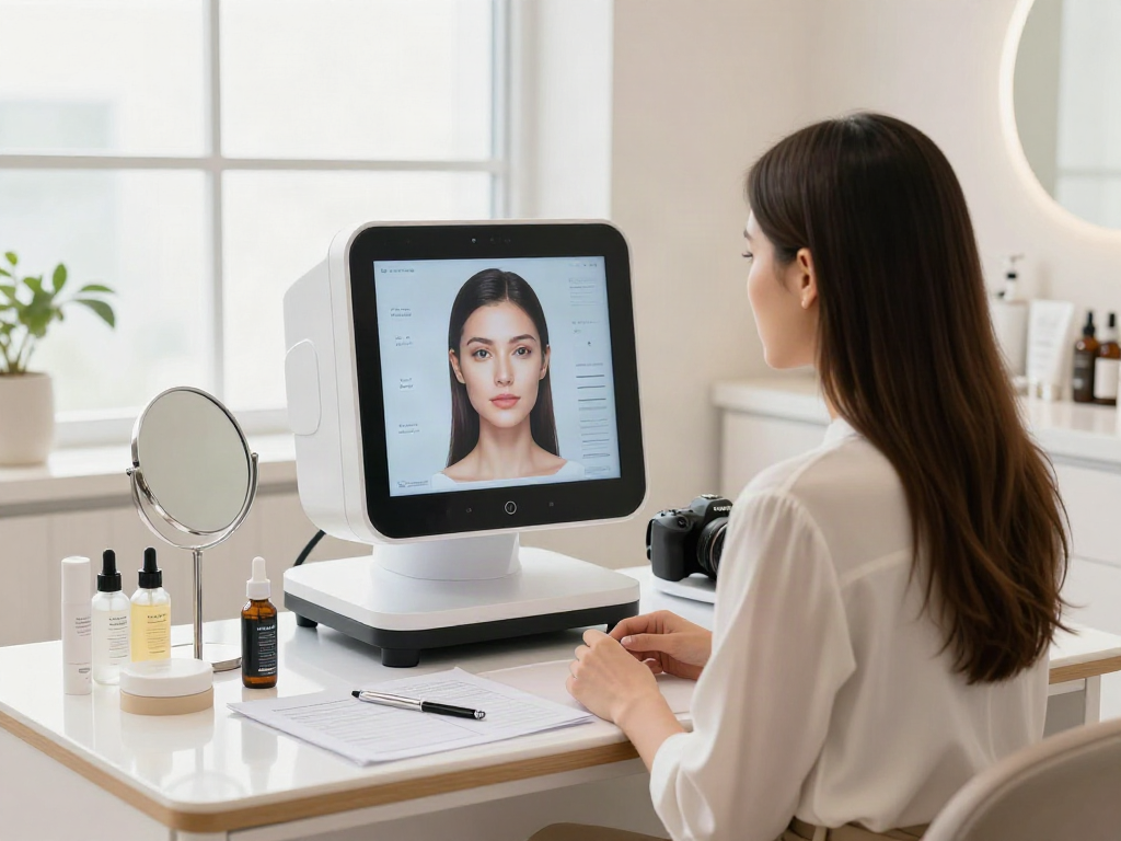 ClinicEvo better than QOVES personalized facial analysis in modern beauty studio.