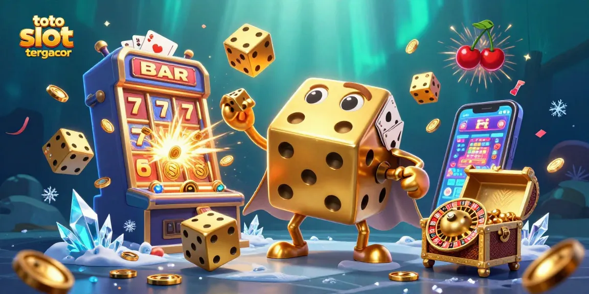 Play exciting toto slot tergacor with golden dice and vibrant casino elements exploding with jackpots!