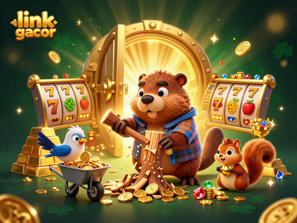 Experience link slot gacor in an exciting scene with animated characters and rich casino elements.