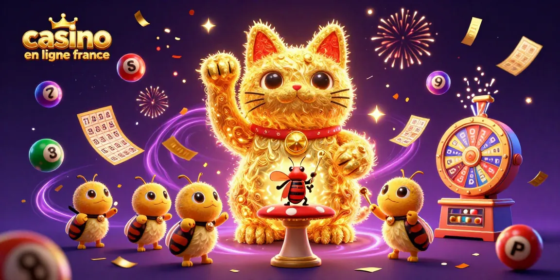 Les jeux de casino en ligne France brillent avec un chat porte-bonheur et des feux d'artifice.