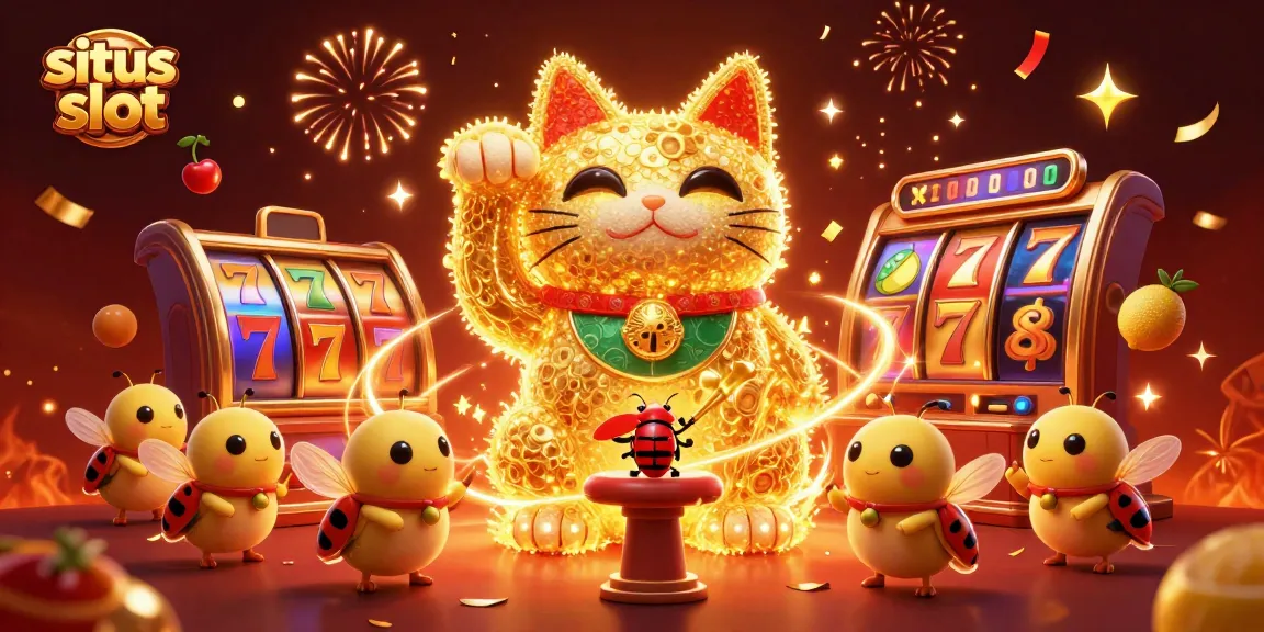 Memenangkan situs slot dengan berbagai simbol keberuntungan dan jackpot yang bersinar di dunia kasino.