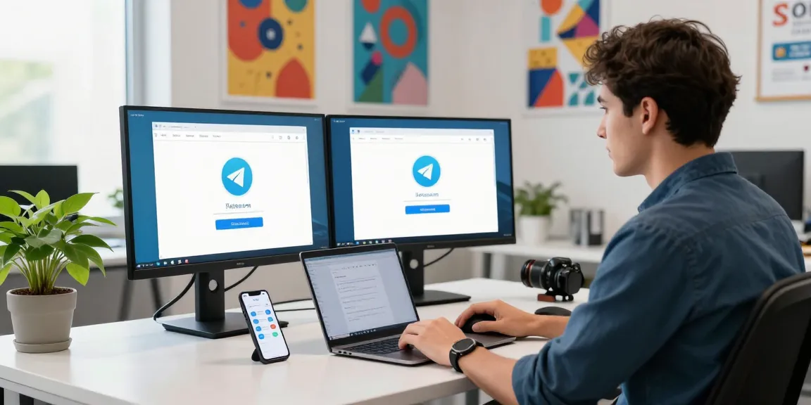 telegramin-cn.com user engaging with Telegram app in a modern workspace