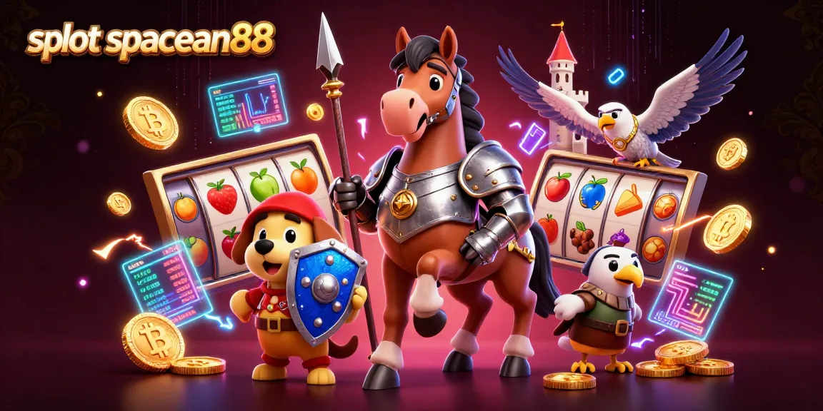 Spin to win in slot spaceman88 with vibrant characters and dazzling casino elements surrounding them.