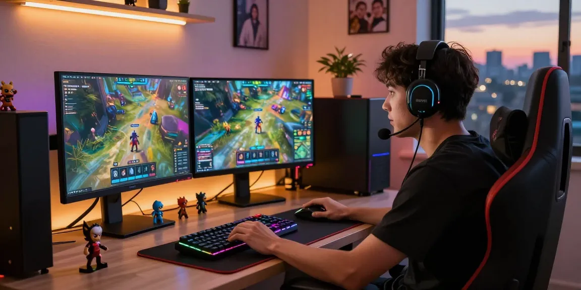 Intense gaming session featuring rokok88 on dual monitors with vibrant graphics.