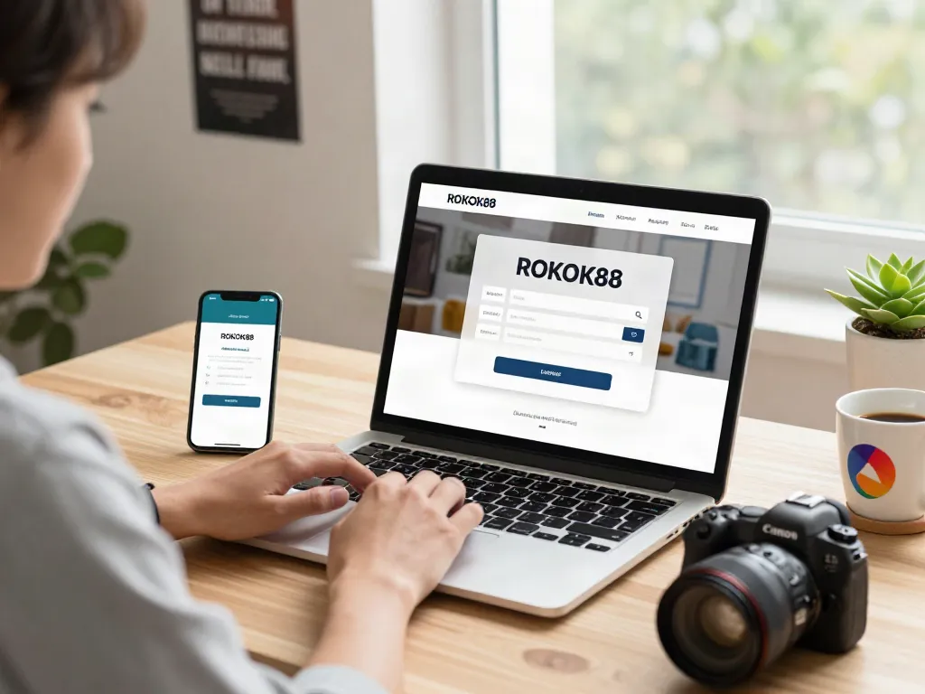 Engaging workspace featuring user accessing rokok88 login on laptop with smartphone notifications.