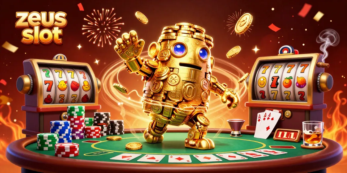 Experience exciting gameplay with zeus slot featuring a golden golem amidst casino elements.