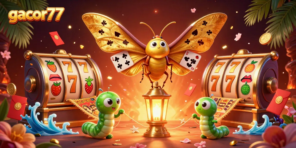Gacor77 menyajikan keseruan dengan slot online, dikelilingi petunjuk dan simbol keberuntungan.