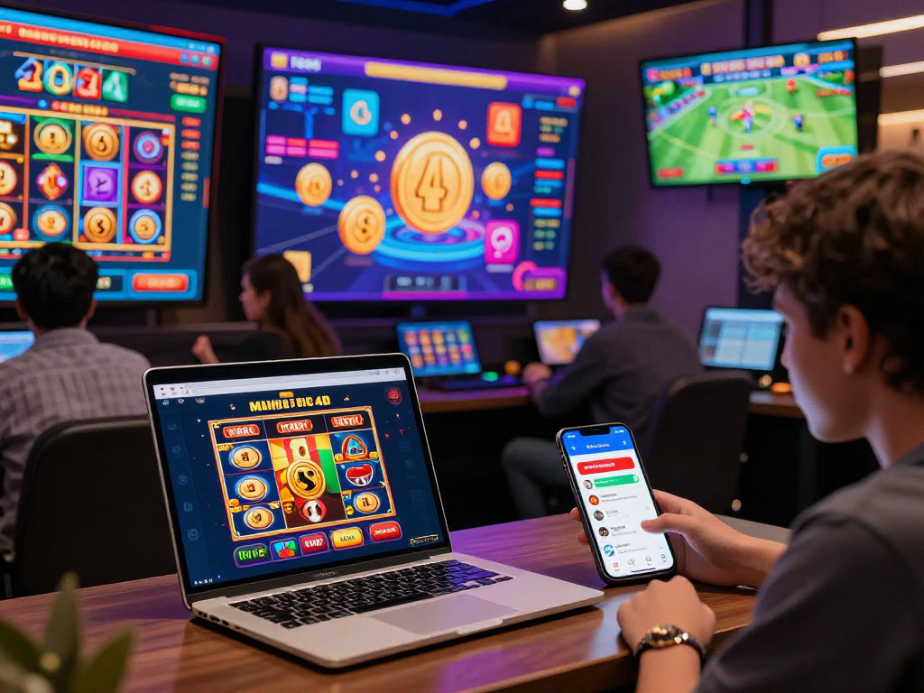 Engaging togel 4d online gaming scene highlighting vibrant graphics and enthusiastic players.