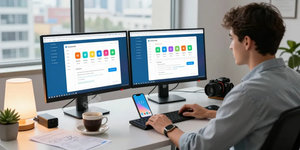 Engaging workspace for instant messaging with 纸飞机中文版 interface displayed on monitors, showcasing modern tech communication.