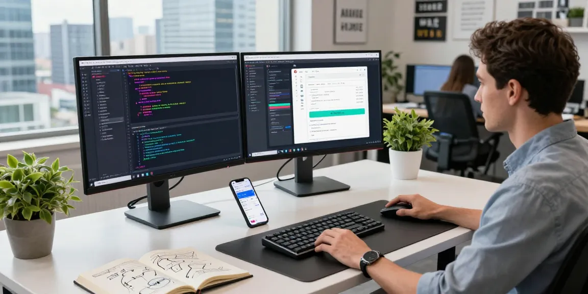 Developer creating openclaw skills in a modern workspace with dual monitors and vibrant coding interface.
