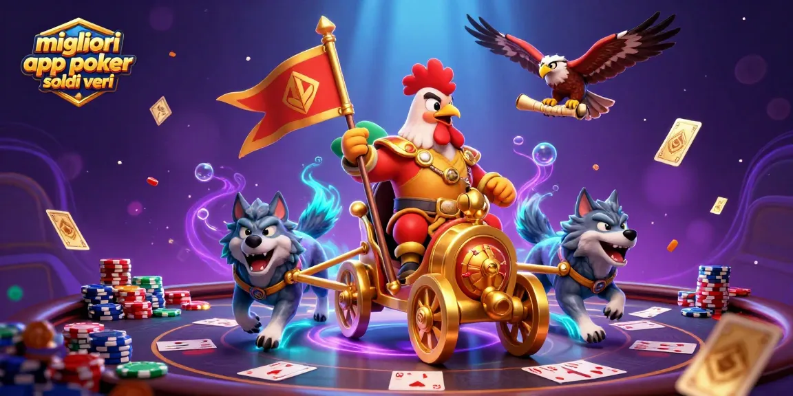 Migliori app poker soldi veri per giocare a poker con chip e carte dorate in un'illustrazione 3D vivace