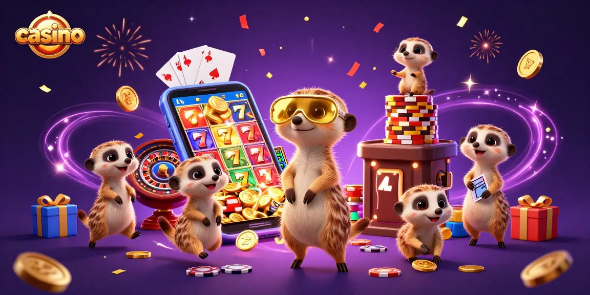 Exciting casino scene featuring meerkats managing games and sneaking chips.