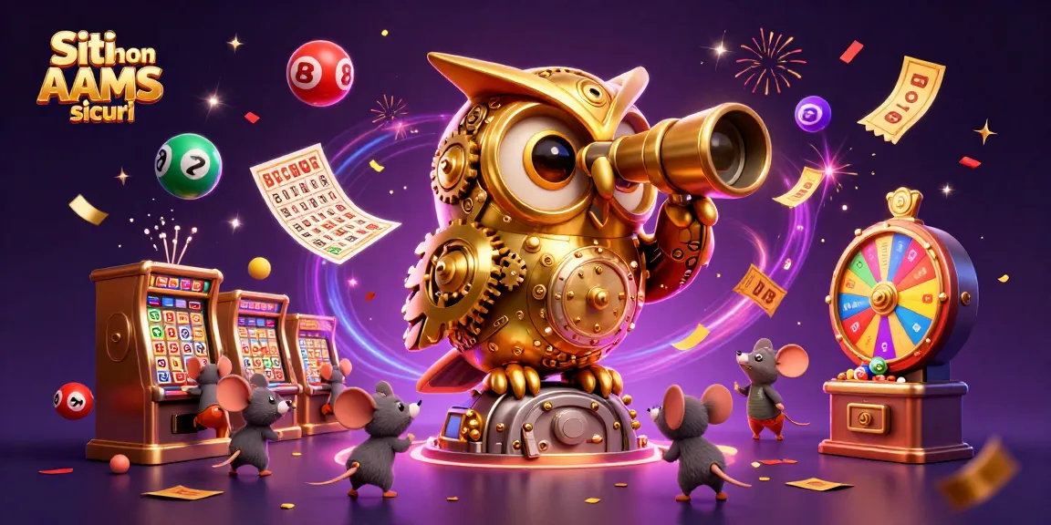 Gioca nei siti non AAMS sicuri e scopri i bonus con una scena affascinante di un gufo d'oro che osserva casinò vivaci.