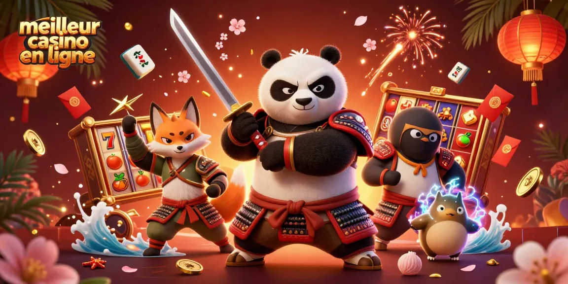 Vivez l'excitation du meilleur casino en ligne avec le panda samouraï, le renard ninja et les rouleaux de machines à sous en rotation !