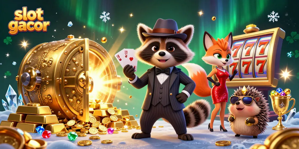 Catch the excitement of slot gacor with vibrant characters and jackpot symbols in a lively casino setting.