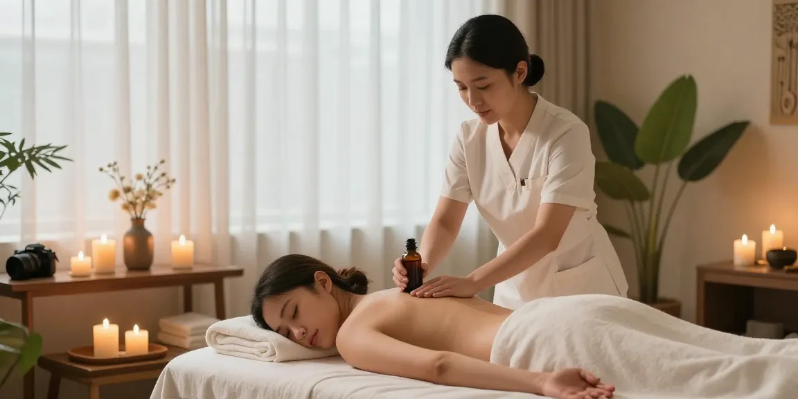 부평출장안마 전문 마사지 서비스에서 아로마 오일을 사용하는 모습