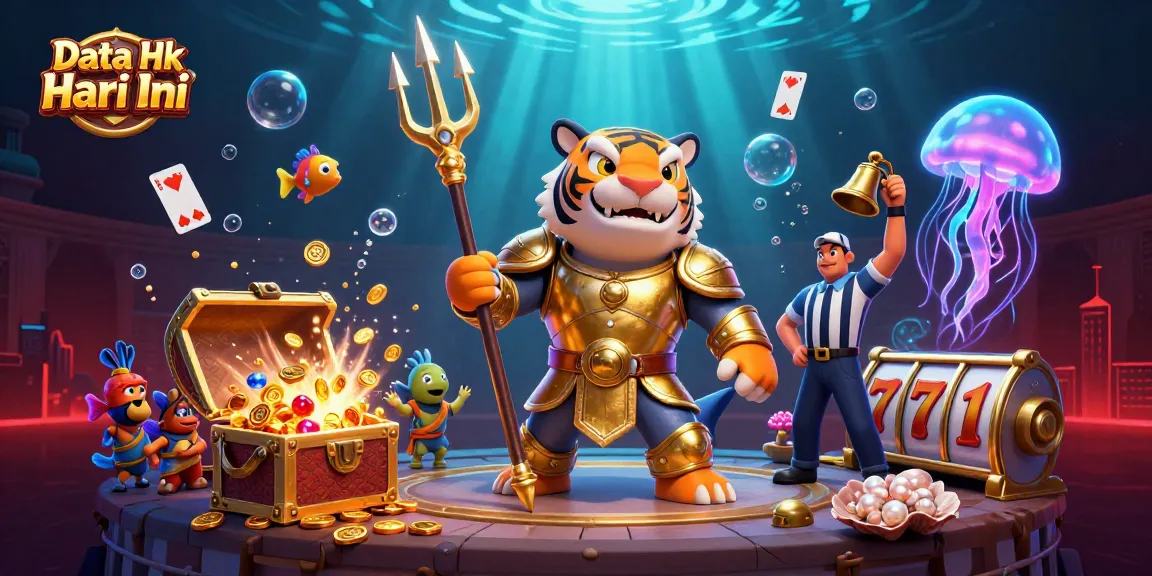 Engaging Data Hk Hari Ini illustration showcasing lottery elements with gambling characters in a vibrant underwater scene.