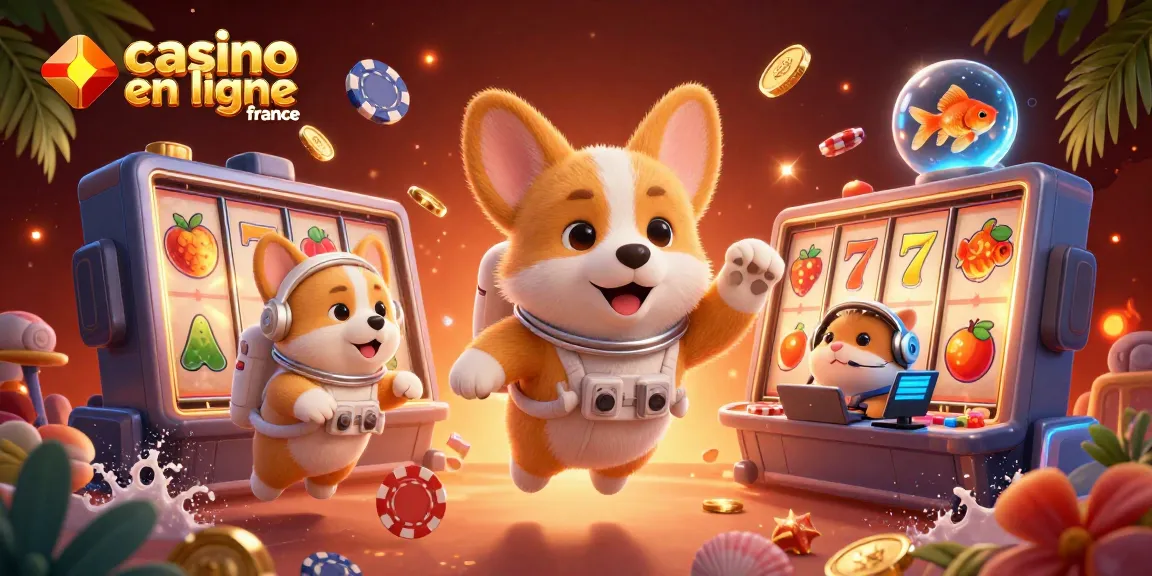Plongez dans le monde des jeux avec le casino en ligne France, où un corgi astronaute flotte parmi les pièces d'or