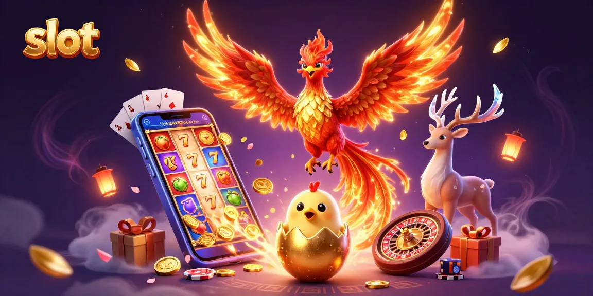 Experience the thrill of slot games with vibrant characters and dynamic casino elements in this 3D illustration.