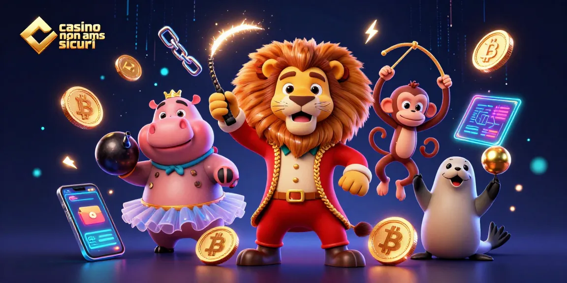 Vivi un'esperienza di gioco emozionante con i casino non AAMS sicuri in un'illustrazione digitale a tema circo vibrante.