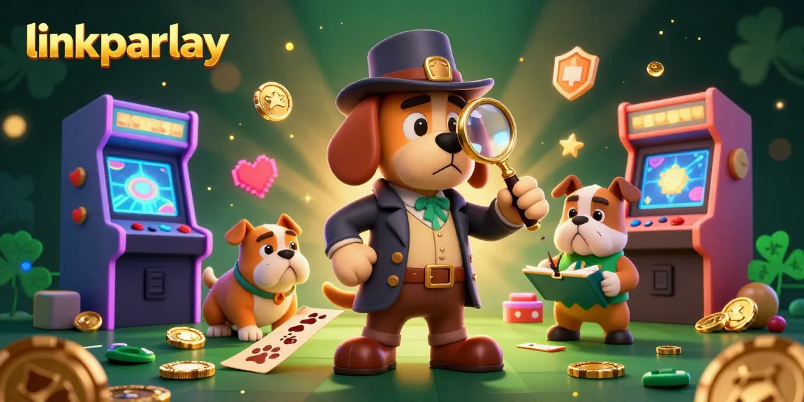 Engage in thrilling sports betting with link parlay as a detective uncovers winning clues amidst golden poker chips.