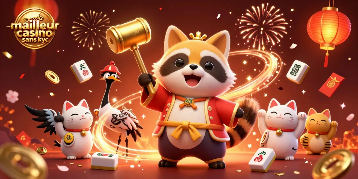 Illustration vibrante de meilleur casino sans KYC avec tanuki et maneki-neko, ambiance festive