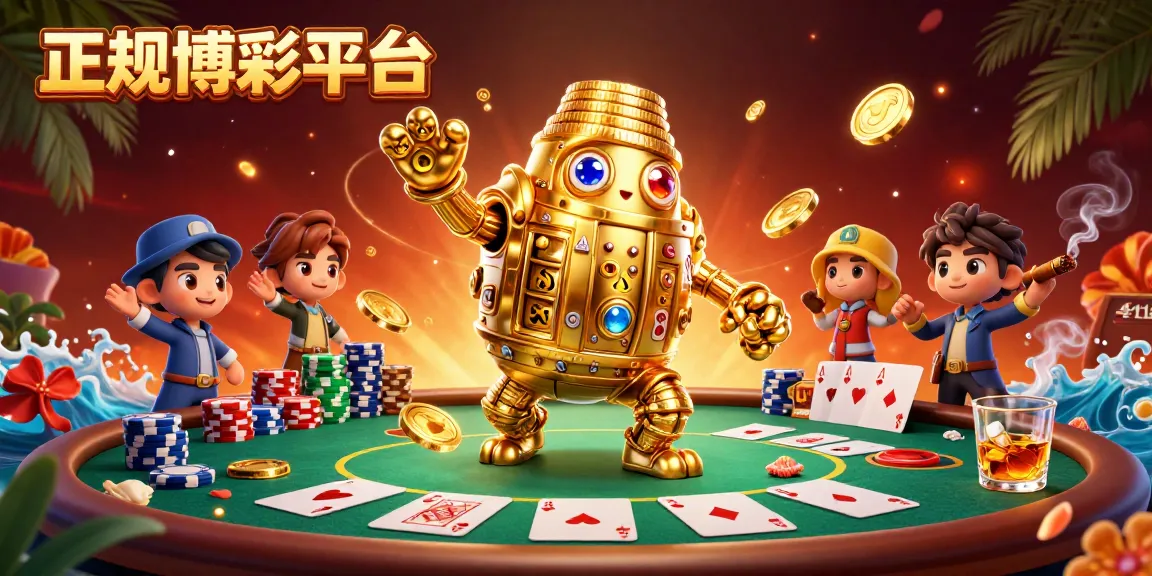 在這個充滿活力的場景中,正規博彩平台的形象突出,展現了鍍金巨人和撲克元素,帶來沉浸式博彩體驗。