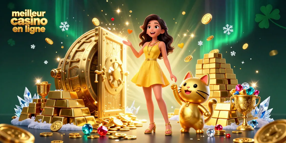 Gagnez au meilleur casino en ligne avec une scène joyeuse de fortune et de chance entourant les joueurs.