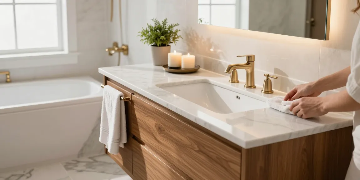 Modern bathroom vanity with stylish decor and natural light